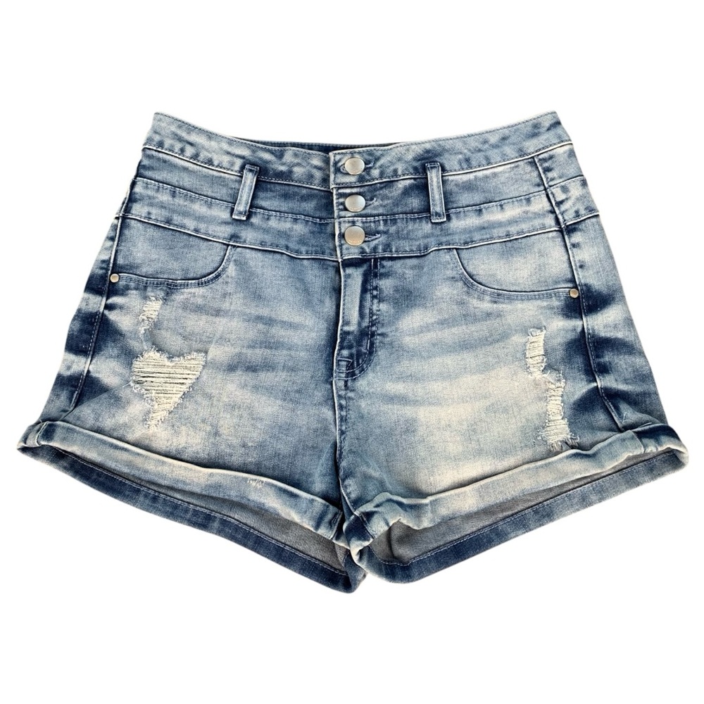 Refuge Boho Distressed Heart Fringe Jean Shorts Size 8 Summer Lightweight Denim